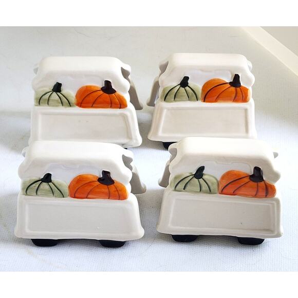 PLACE HOLDERS-Ceramic-Stand Up-Pumpkin Decor-Reusable Erasable Name Area-Set 4 - Picture 3 of 10